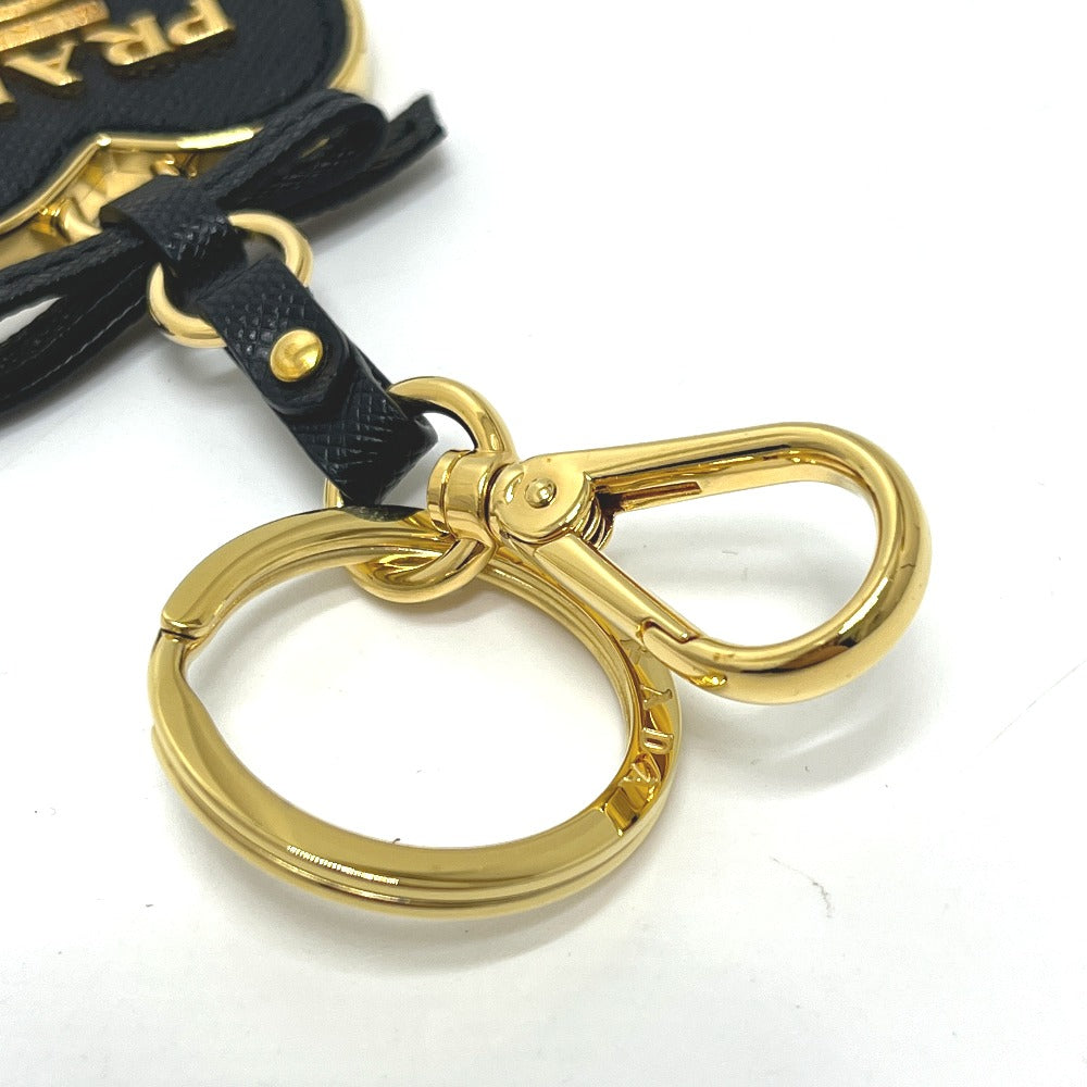 PRADA 1TL126 Saffiano Toys Heart Keyring Trick Heart Key Holder Back charm Key Holder Safiano leather Black/Gold Used