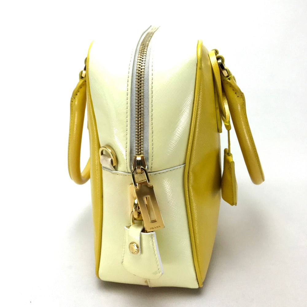 PRADA BL0864 Bicolor Saffiano Bernice Handbag, 2-Way Leather, Yellow, Women's