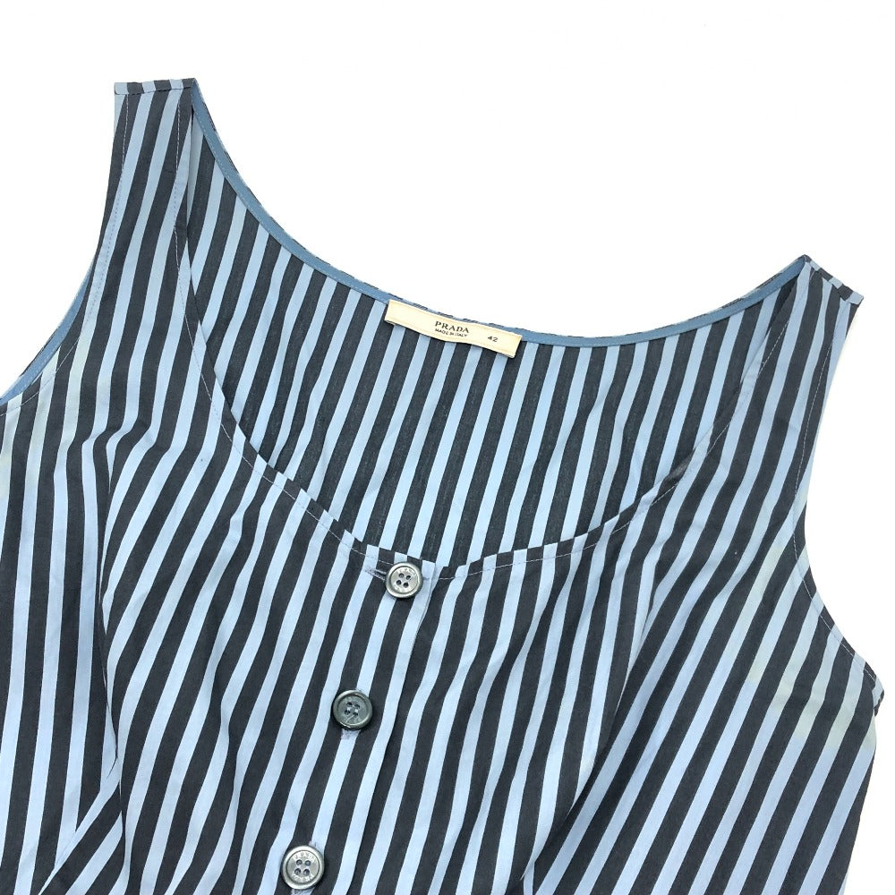 PRADA stripe Sleeveless flared knee-length dress (apparel) Dress cotton blue/Black Used