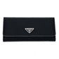 PRADA 1MH132 Triangle Logo Plate Wallet Long Wallet with Pass Case Flap Bifold Wallet Nylon Women's Black