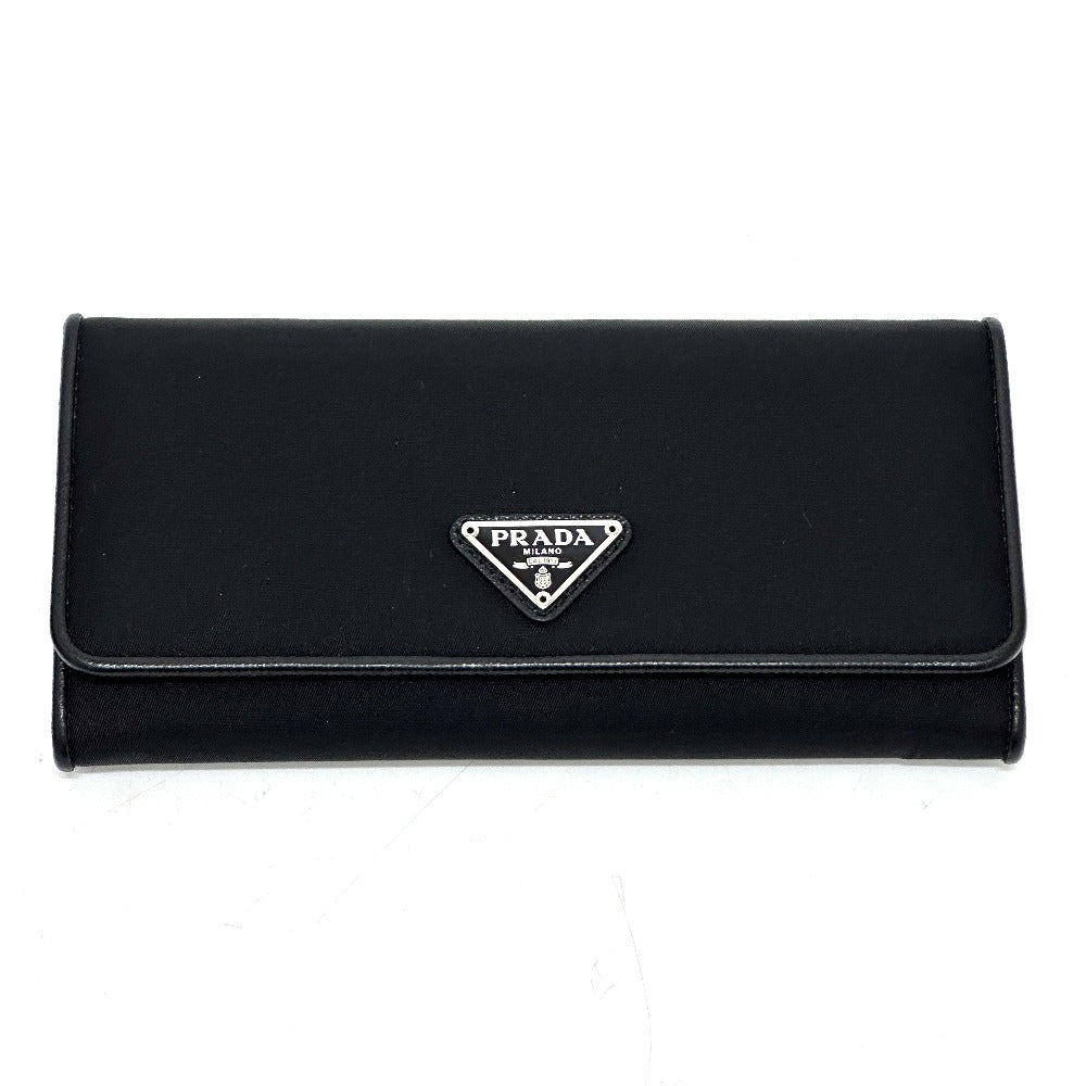 PRADA 1MH132 Triangle Logo Plate Wallet Long Wallet with Pass Case Flap Bifold Wallet Nylon Women's Black