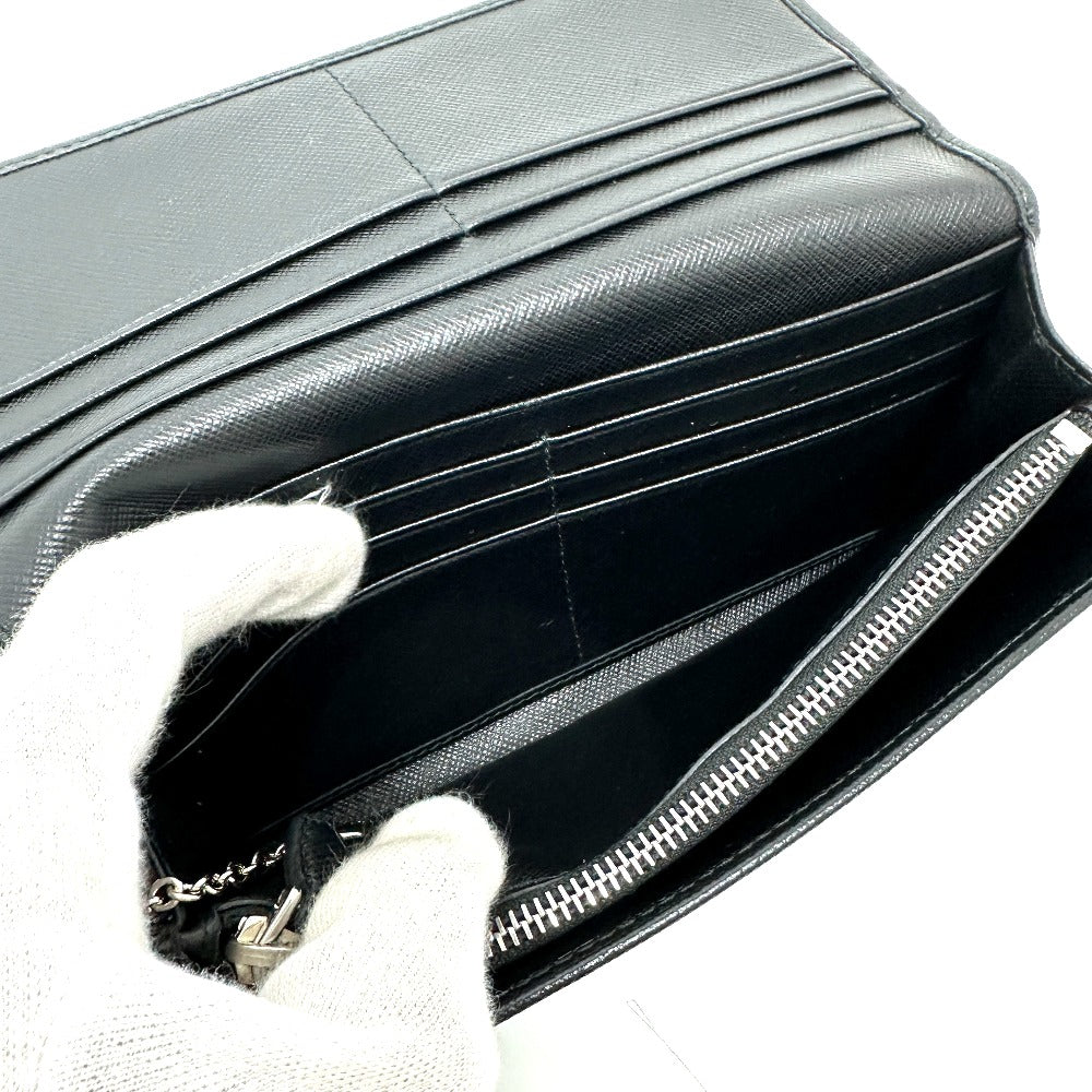 PRADA 1MH132 Triangle Logo Plate Wallet Long Wallet with Pass Case Flap Bifold Wallet Nylon Women's Black