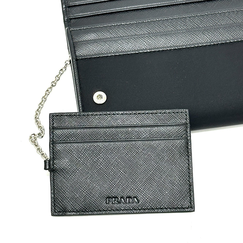 PRADA 1MH132 Triangle Logo Plate Wallet Long Wallet with Pass Case Flap Bifold Wallet Nylon Women's Black