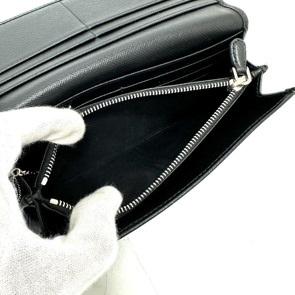 PRADA 1MH132 Triangle Logo Plate Wallet Long Wallet with Pass Case Flap Bifold Wallet Nylon Women's Black