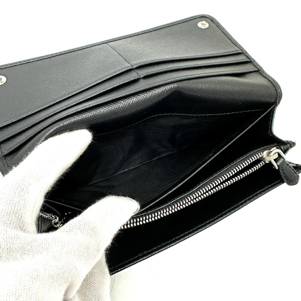 PRADA 1MH132 Triangle Logo Plate Wallet Long Wallet with Pass Case Flap Bifold Wallet Nylon Women's Black