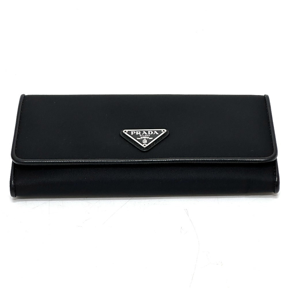 PRADA 1MH132 Triangle Logo Plate Wallet Long Wallet with Pass Case Flap Bifold Wallet Nylon Women's Black
