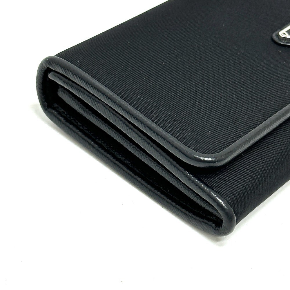 PRADA 1MH132 Triangle Logo Plate Wallet Long Wallet with Pass Case Flap Bifold Wallet Nylon Women's Black