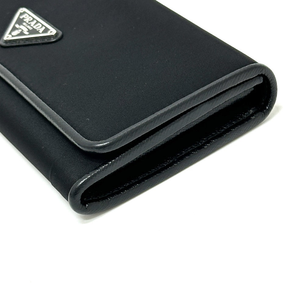 PRADA 1MH132 Triangle Logo Plate Wallet Long Wallet with Pass Case Flap Bifold Wallet Nylon Women's Black