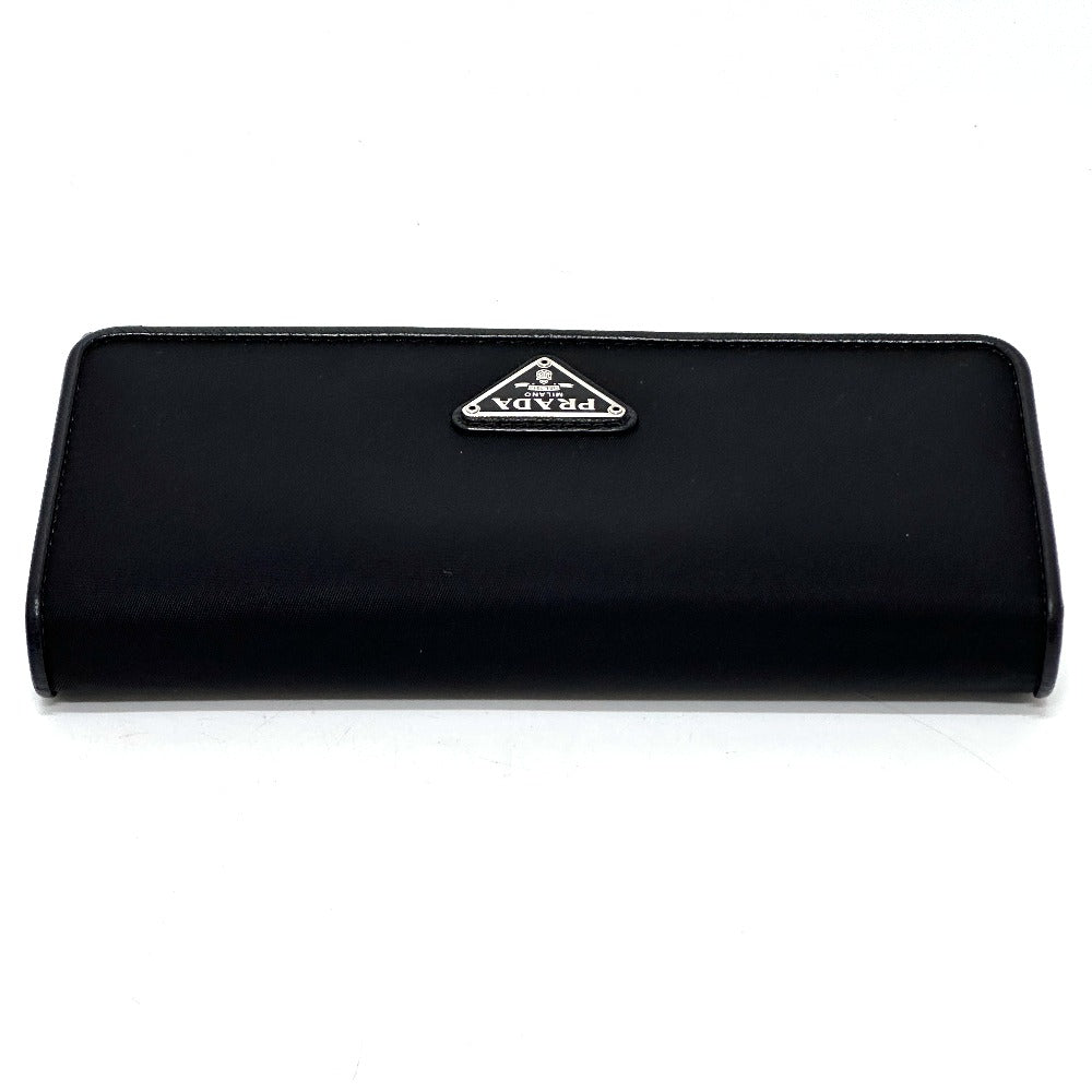 PRADA 1MH132 Triangle Logo Plate Wallet Long Wallet with Pass Case Flap Bifold Wallet Nylon Women's Black