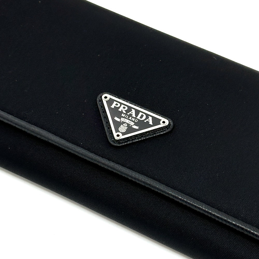 PRADA 1MH132 Triangle Logo Plate Wallet Long Wallet with Pass Case Flap Bifold Wallet Nylon Women's Black