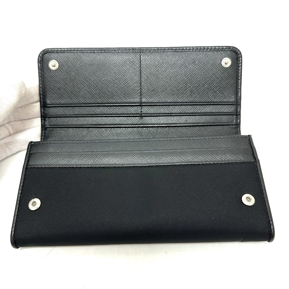 PRADA 1MH132 Triangle Logo Plate Wallet Long Wallet with Pass Case Flap Bifold Wallet Nylon Women's Black