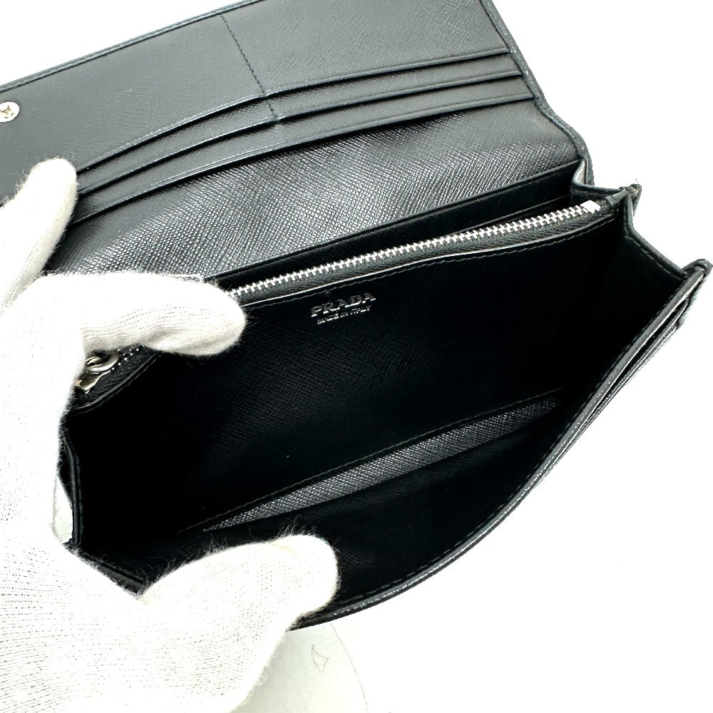 PRADA 1MH132 Triangle Logo Plate Wallet Long Wallet with Pass Case Flap Bifold Wallet Nylon Women's Black
