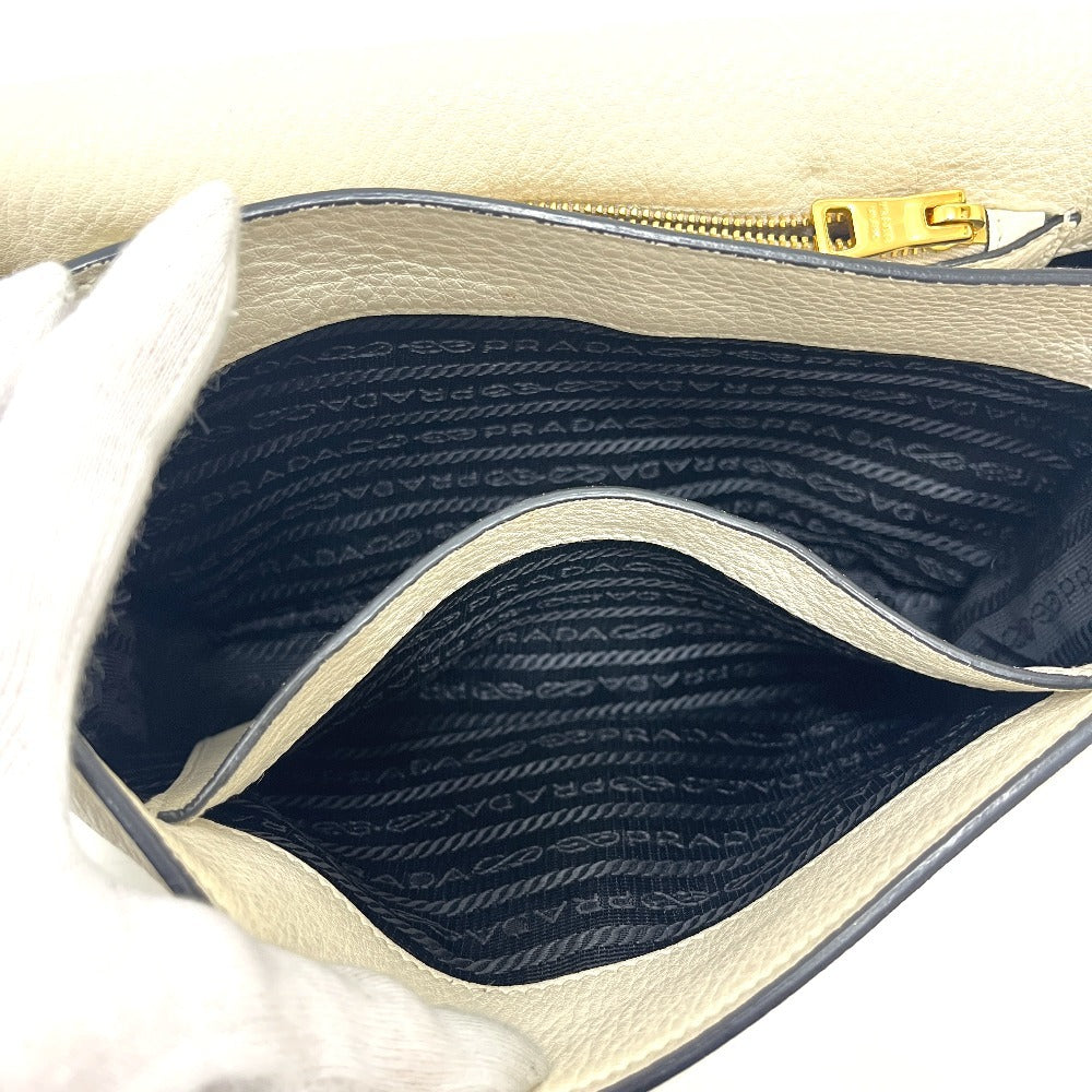 PRADA 1BD159 ロゴ ヴィッテロダイノレザー 2WAY カバン バッグ 斜め掛け フラップ ポシェット ショルダーバッグ レザー レディース ホワイト