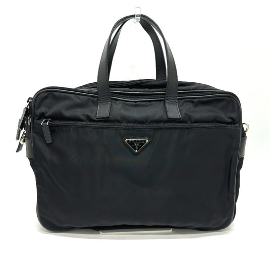 PRADA 2VE407 トライアングルロゴ 2WAY カバン 肩掛け 斜め掛け ビジネスバッグ ナイロン/レザー ユニセックス ブラック