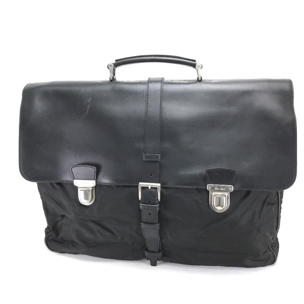 PRADA V122 Business Bag, Handbag, Nylon/Leather, Men's, Black