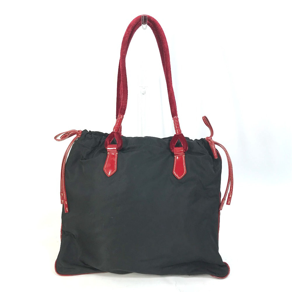 PRADA Two-tone Logo Drawstring Triangle Logo Plaque Tote Bag Shoulder Bag Handbag Enamel Women's Black