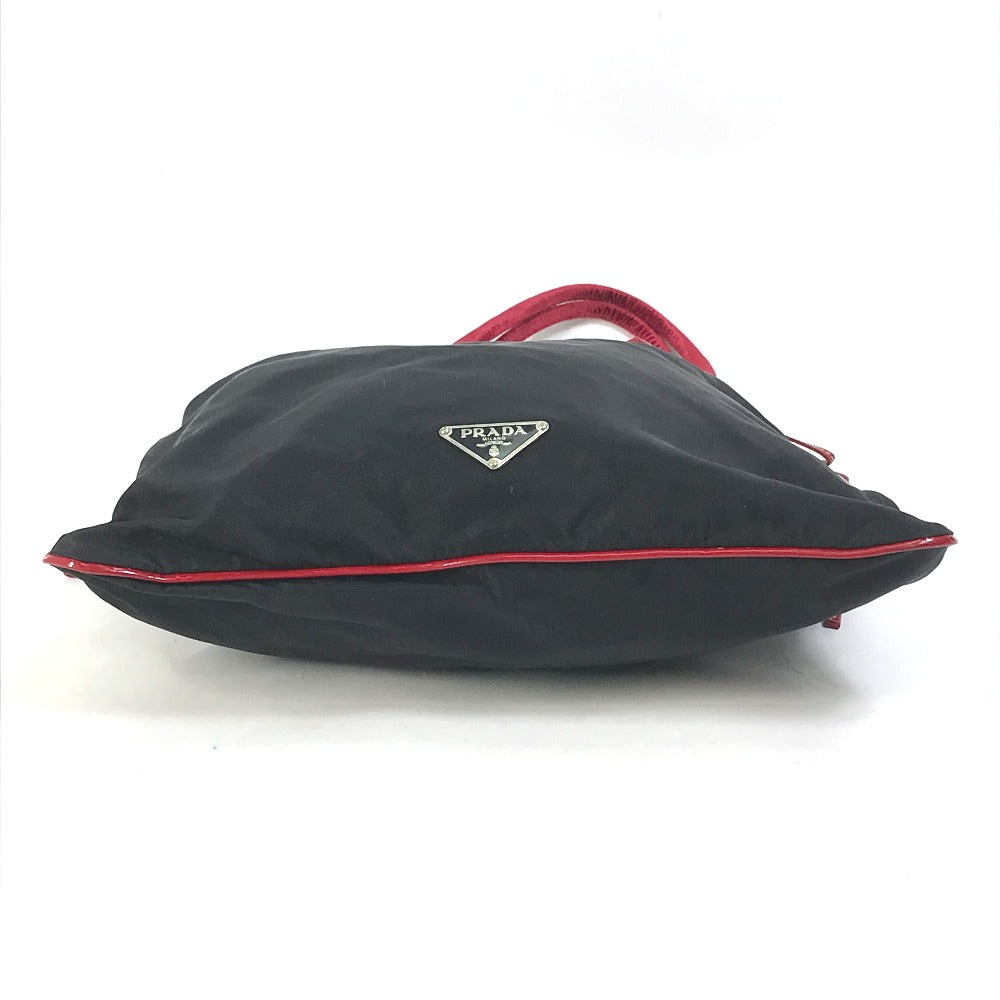 PRADA Two-tone Logo Drawstring Triangle Logo Plaque Tote Bag Shoulder Bag Handbag Enamel Women's Black