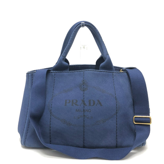 PRADA 1BG642 カナパ 三角ロゴ プレート カバン 2WAY ショルダーバッグ トートバッグ ハンドバッグ キャンバス レディース ブルー - brandshop-reference