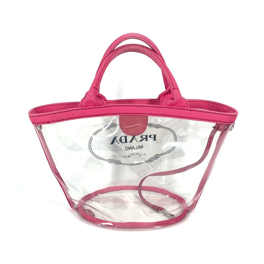 PRADA ビーチバッグ ポーチ付き ロゴ カナパ 2WAYバッグ ショルダーバッグ ハンドバッグ トートバッグ ビニール レディース ピンク - brandshop-reference