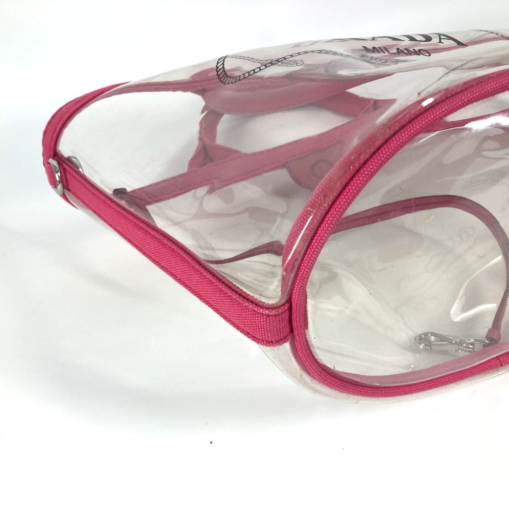 PRADA ビーチバッグ ポーチ付き ロゴ カナパ 2WAYバッグ ショルダーバッグ ハンドバッグ トートバッグ ビニール レディース ピンク - brandshop-reference