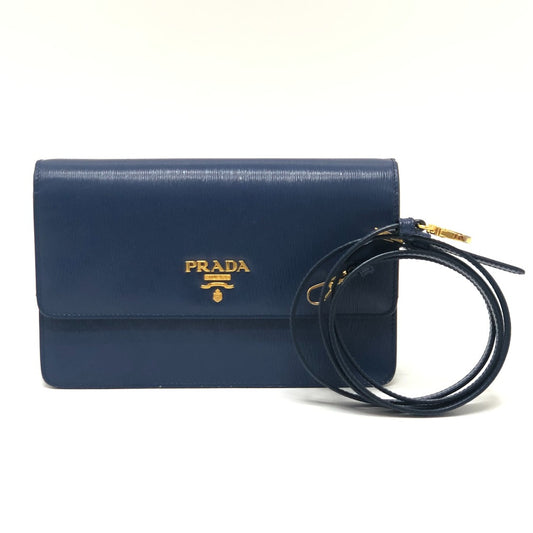 PRADA 1BP016 Bag Logo Wallet Mini Bag Party Bag Pochette Wallet Shoulder Bag Leather Women's Blue