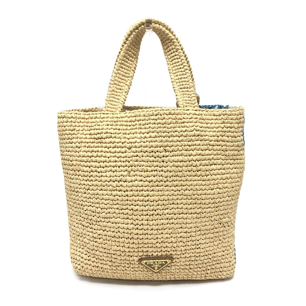 Prada 1BG454 Logo St. Barths Island Limited Bag Kecil Beg Tangan Kembali Tangan Raffia Ladies Beige