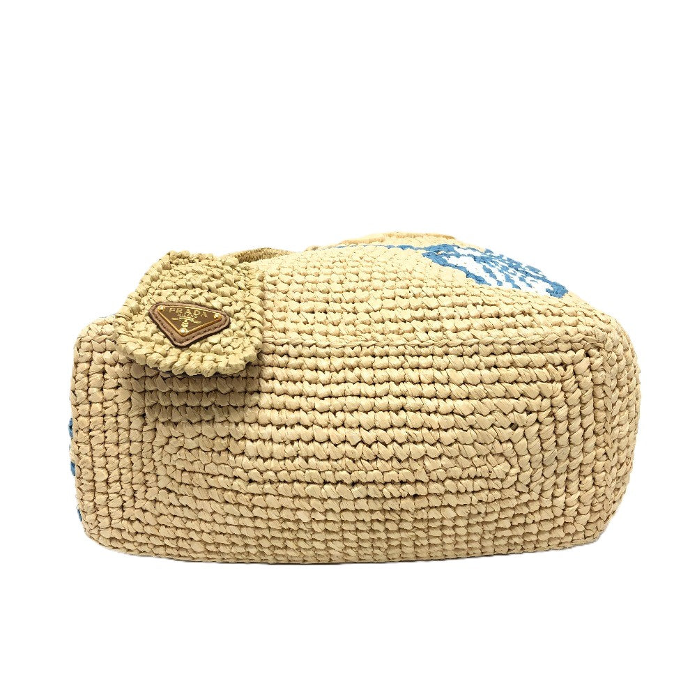 Prada 1BG454 Logo St. Barths Island Limited Bag Kecil Beg Tangan Kembali Tangan Raffia Ladies Beige