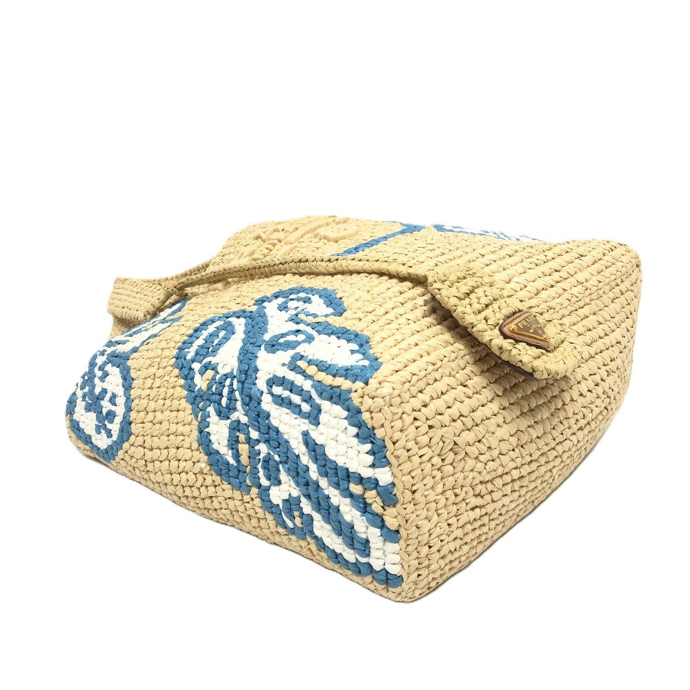 Prada 1BG454 Logo St. Barths Island Limited Bag Kecil Beg Tangan Kembali Tangan Raffia Ladies Beige