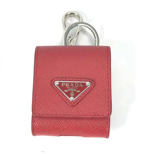 PRADA 2TT106 Triangle Logo Plate Case for Apple AirPods Earphones, Saffiano Leather, Red, Women's