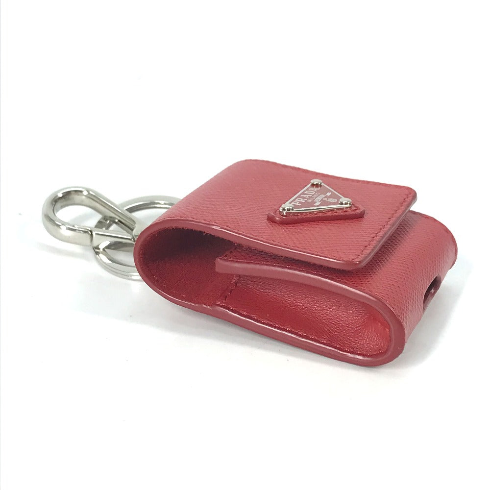 PRADA 2TT106 Triangle Logo Plate Case for Apple AirPods Earphones, Saffiano Leather, Red, Women's