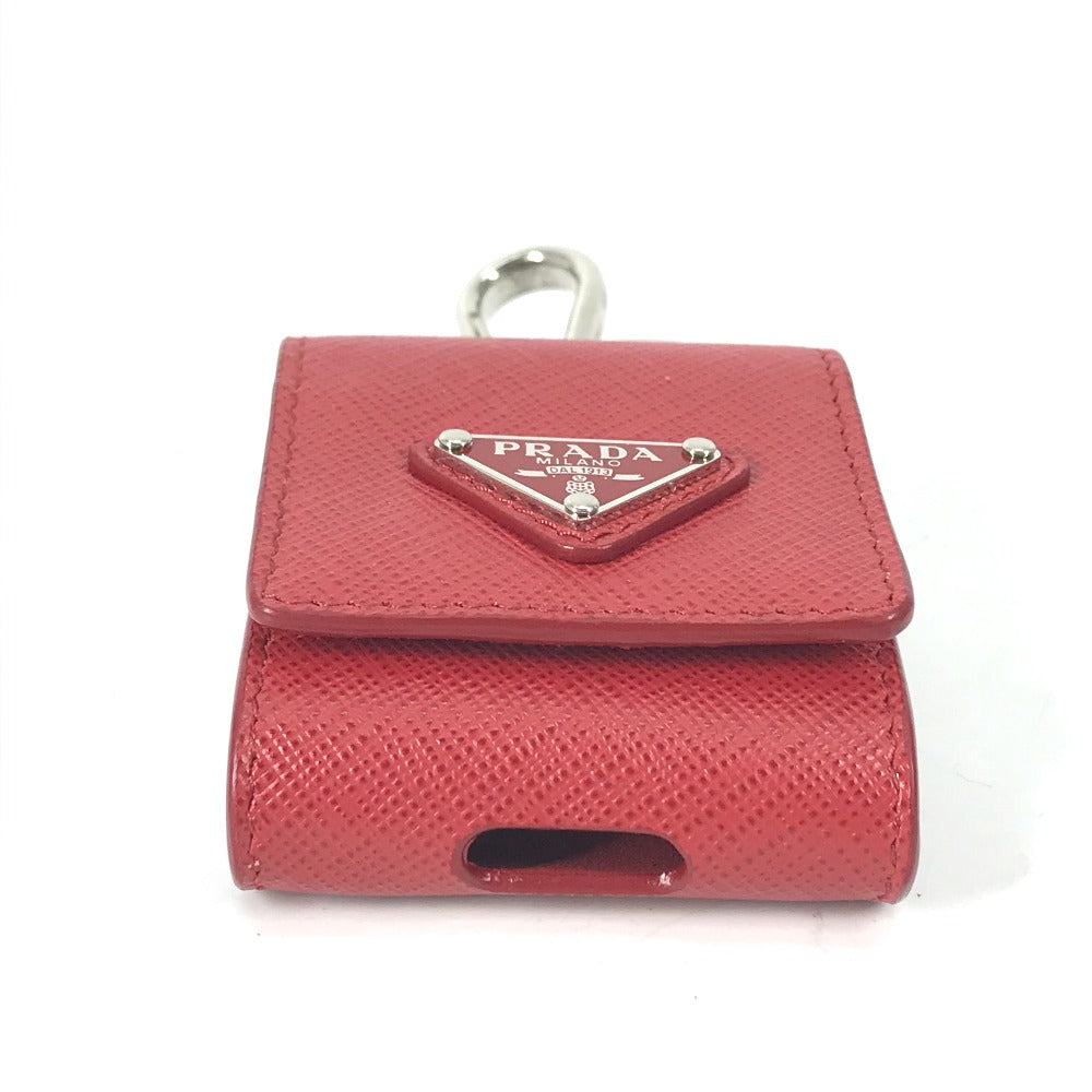 PRADA 2TT106 Triangle Logo Plate Case for Apple AirPods Earphones, Saffiano Leather, Red, Women's
