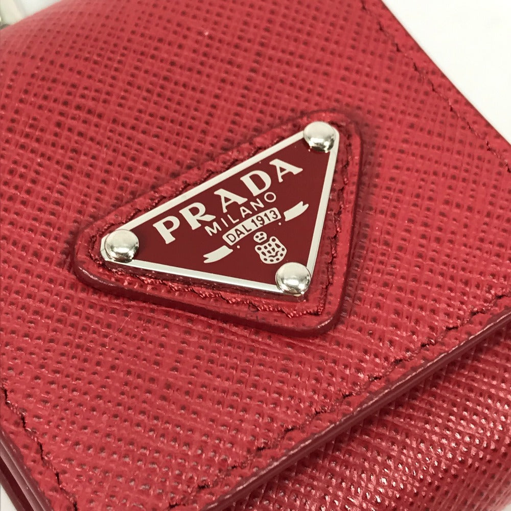 PRADA 2TT106 Triangle Logo Plate Case for Apple AirPods Earphones, Saffiano Leather, Red, Women's