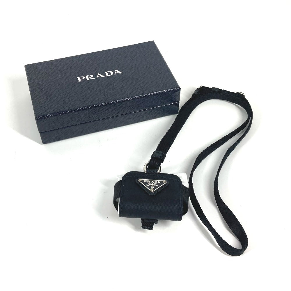 PRADA ストラップ付 トライアングルロゴ 三角ロゴ プレート airpodsケース エアポッズケース イヤフォンケース ナイロン ユニセックス ブラック - brandshop-reference