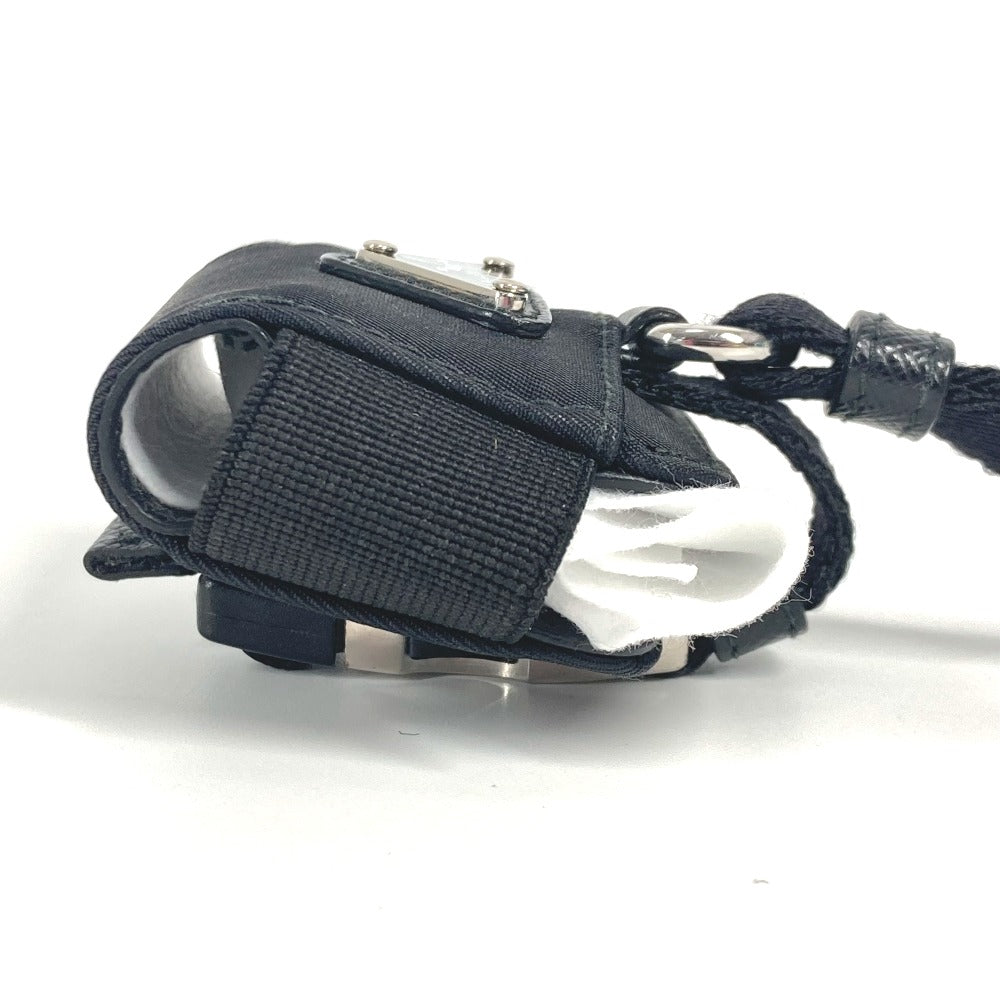 PRADA ストラップ付 トライアングルロゴ 三角ロゴ プレート airpodsケース エアポッズケース イヤフォンケース ナイロン ユニセックス ブラック - brandshop-reference