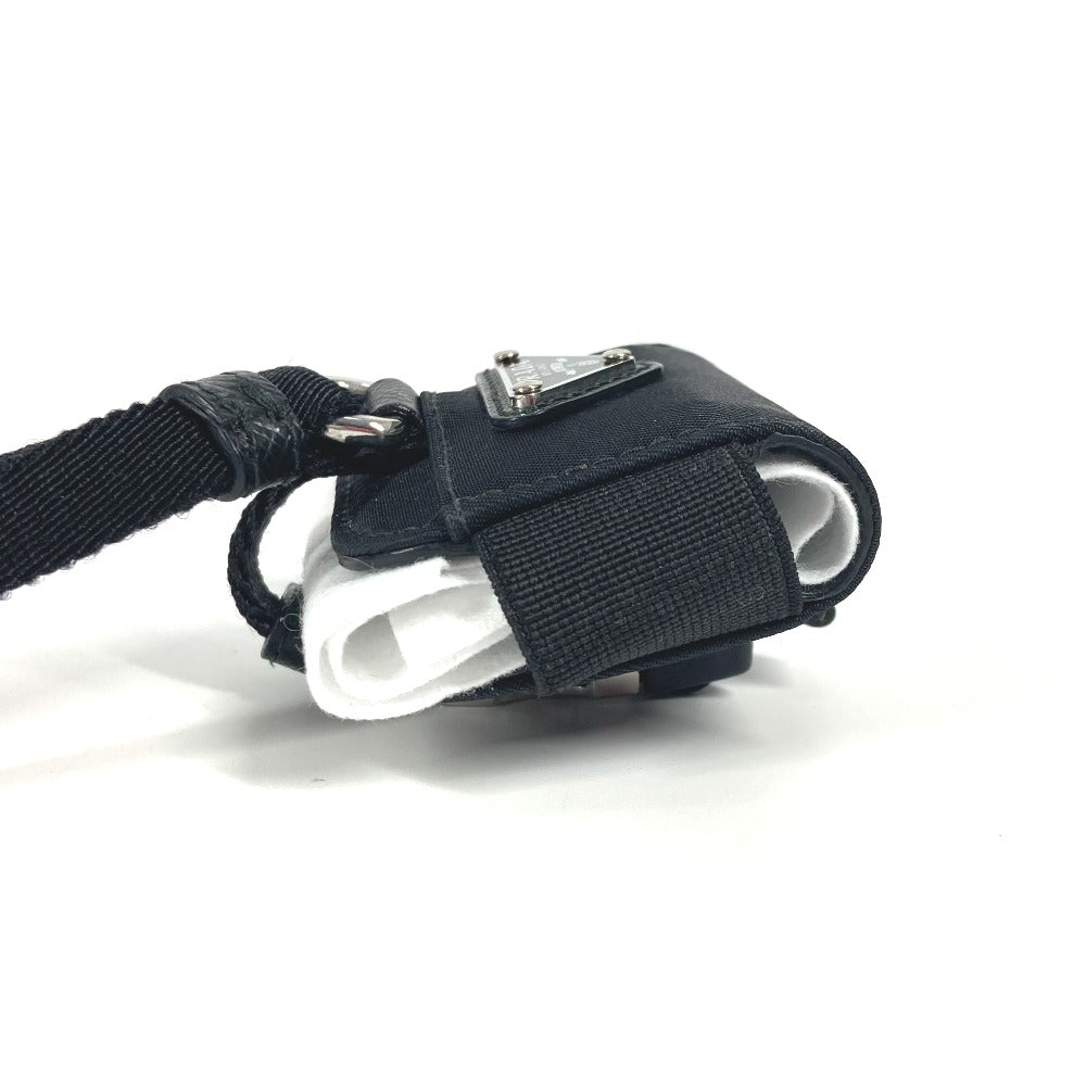 PRADA ストラップ付 トライアングルロゴ 三角ロゴ プレート airpodsケース エアポッズケース イヤフォンケース ナイロン ユニセックス ブラック - brandshop-reference