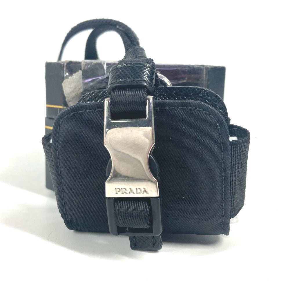 PRADA ストラップ付 トライアングルロゴ 三角ロゴ プレート airpodsケース エアポッズケース イヤフォンケース ナイロン ユニセックス ブラック - brandshop-reference