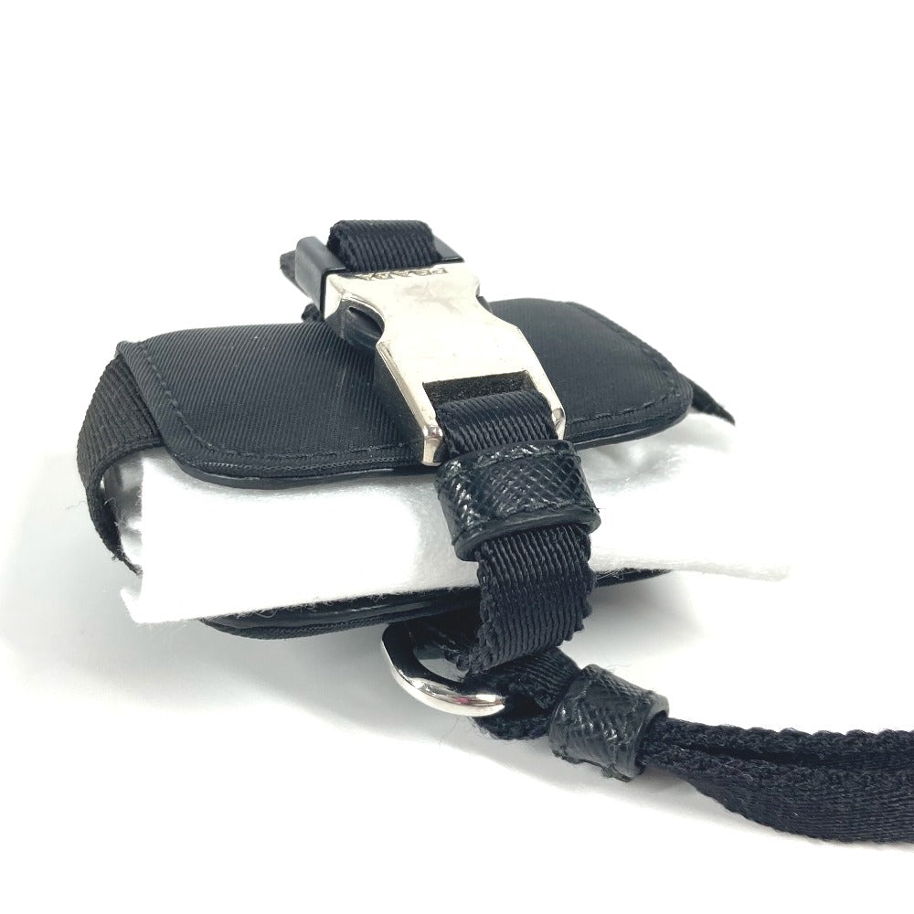 PRADA ストラップ付 トライアングルロゴ 三角ロゴ プレート airpodsケース エアポッズケース イヤフォンケース ナイロン ユニセックス ブラック - brandshop-reference
