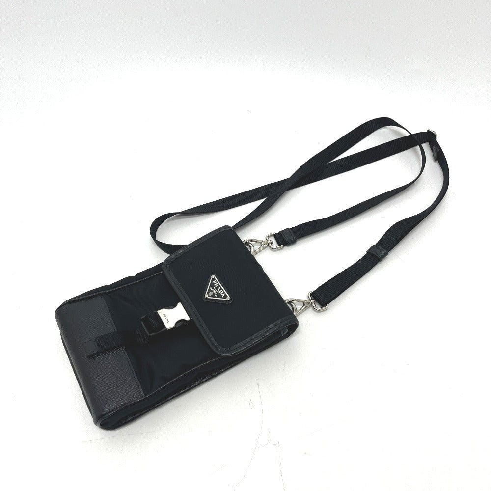 PRADA 2ZH109 スマートフォンケース ポシェット カバン バッグ ショルダーバッグ ナイロン/レザー レディース ブラック