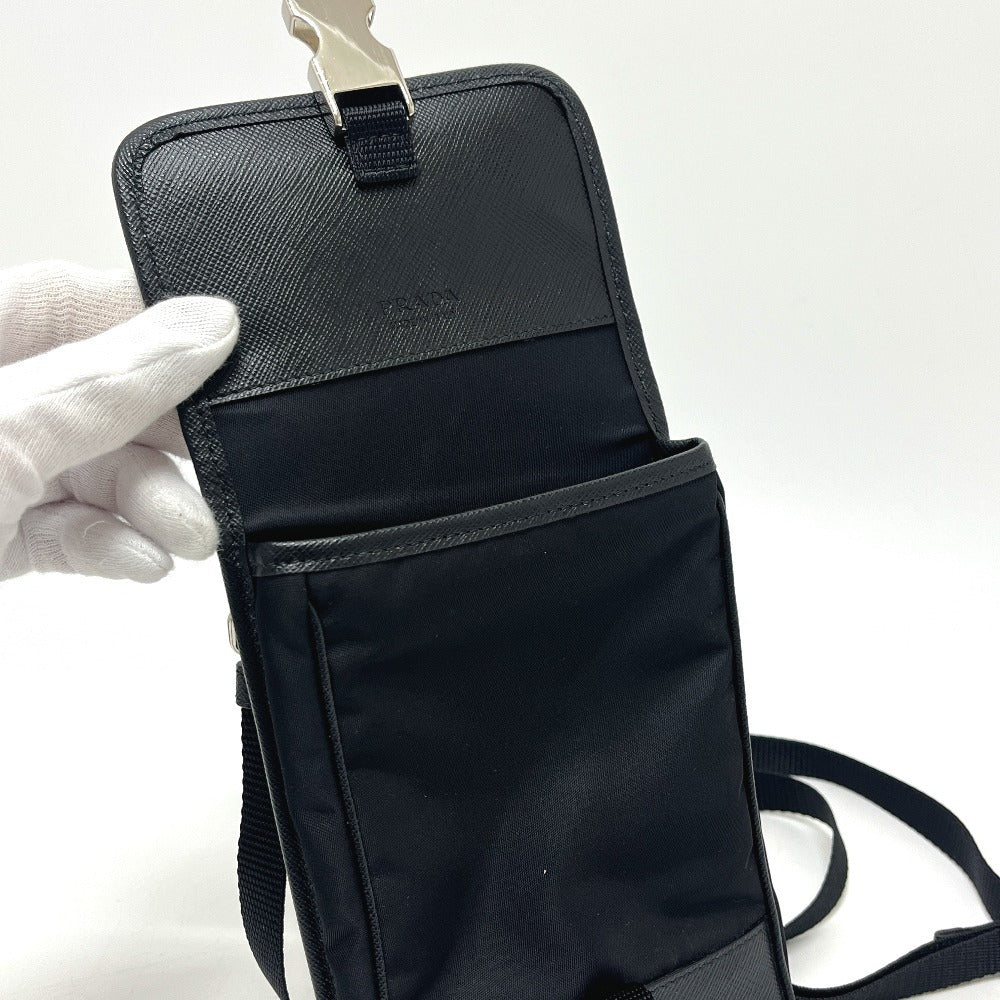 PRADA 2ZH109 スマートフォンケース ポシェット カバン バッグ ショルダーバッグ ナイロン/レザー レディース ブラック