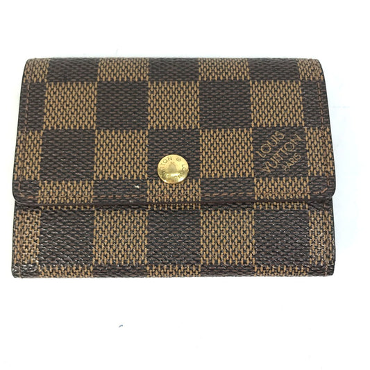 LOUIS VUITTON N61930 Damier Porte Monnaie Plat Wallet/Coin Purse in Damier Canvas, Women's, Ebene Brown