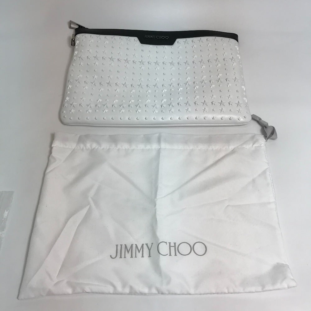 JIMMY CHOO Star Stud DEREK Leather Clutch Bag for Men, White and Black