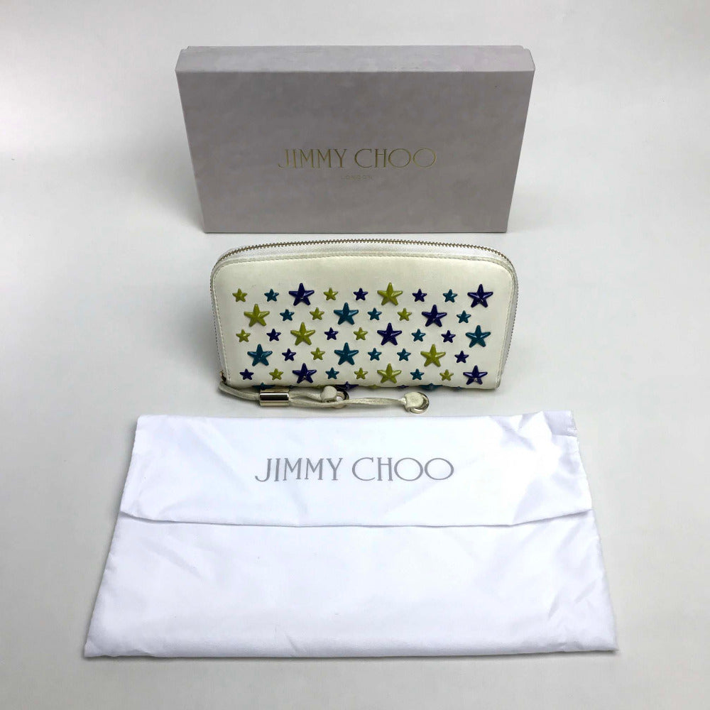 JIMMY CHOO Brand Goods, Accessories, Star Studs, Round Zip Long Wallet, Leather, Women's, Off-White