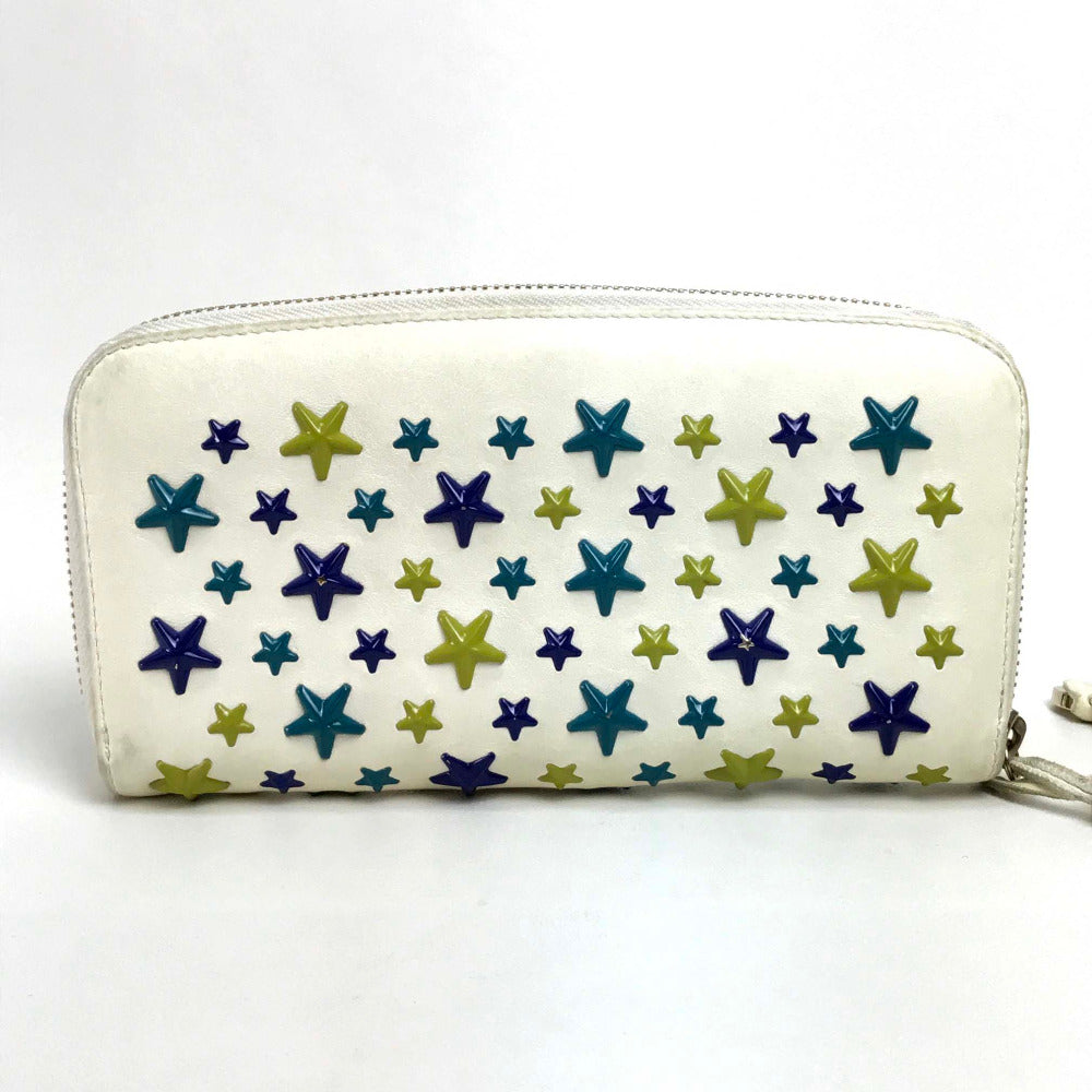 JIMMY CHOO Brand Goods, Accessories, Star Studs, Round Zip Long Wallet, Leather, Women's, Off-White
