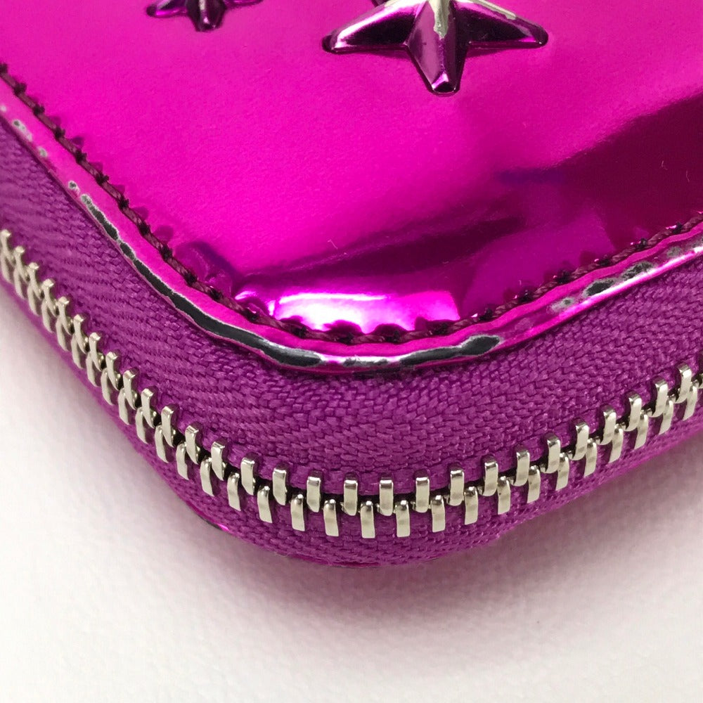 JIMMY CHOO 163FILIPA.CIM Round Zip Long Wallet, Filipa Star Studs, Patent Leather, Unisex, Purple, Metallic Purple
