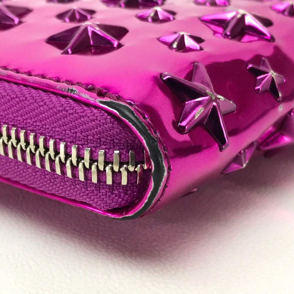 JIMMY CHOO 163FILIPA.CIM Round Zip Long Wallet, Filipa Star Studs, Patent Leather, Unisex, Purple, Metallic Purple