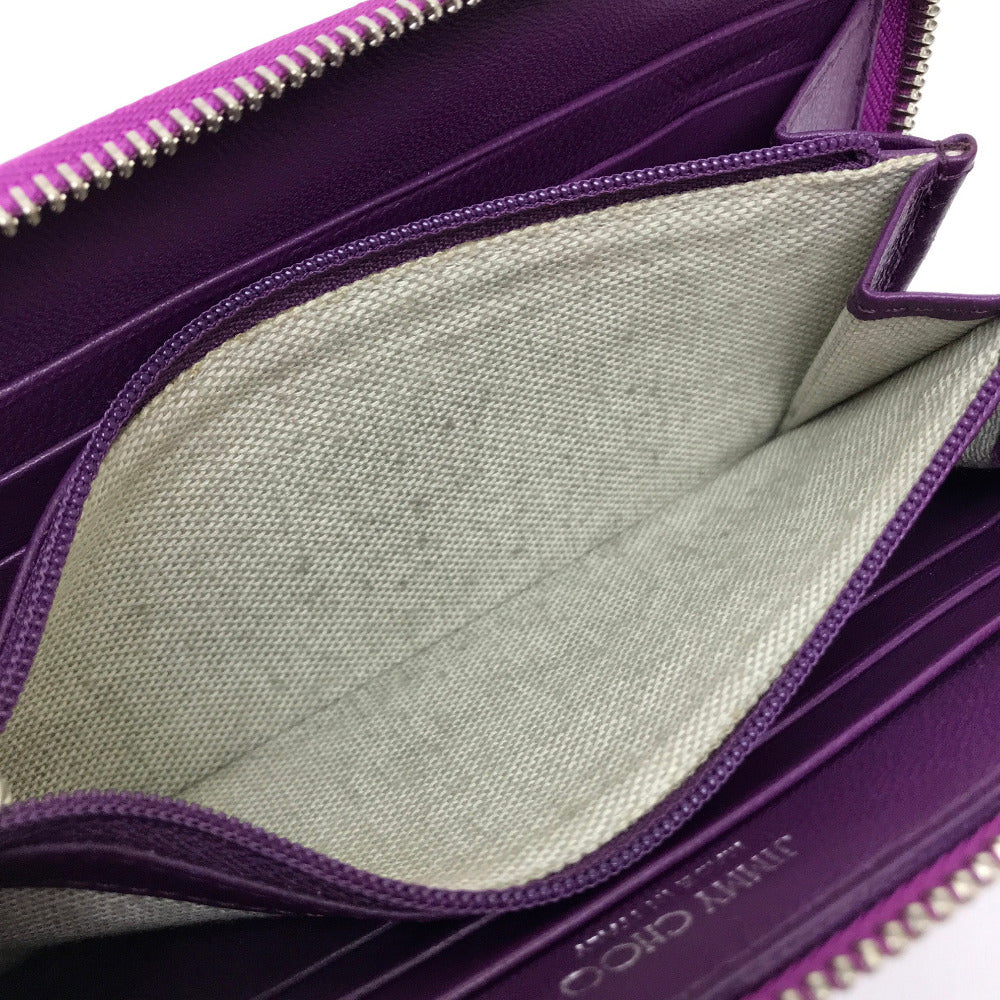 JIMMY CHOO 163FILIPA.CIM スタースタッズ フィリパ 財布 ラウンドファスナー長財布 長財布 パテントレザー ユニセックス メタリックパープル