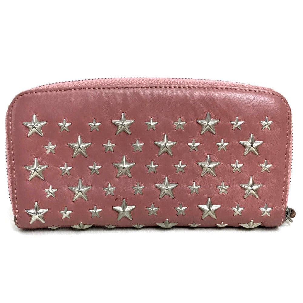 JIMMY CHOO Star Studs Round Zip Long Wallet, Lamb Leather, Women's, Rose Pink