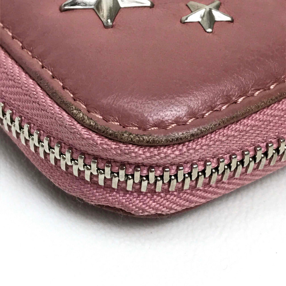 JIMMY CHOO Star Studs Round Zip Long Wallet, Lamb Leather, Women's, Rose Pink