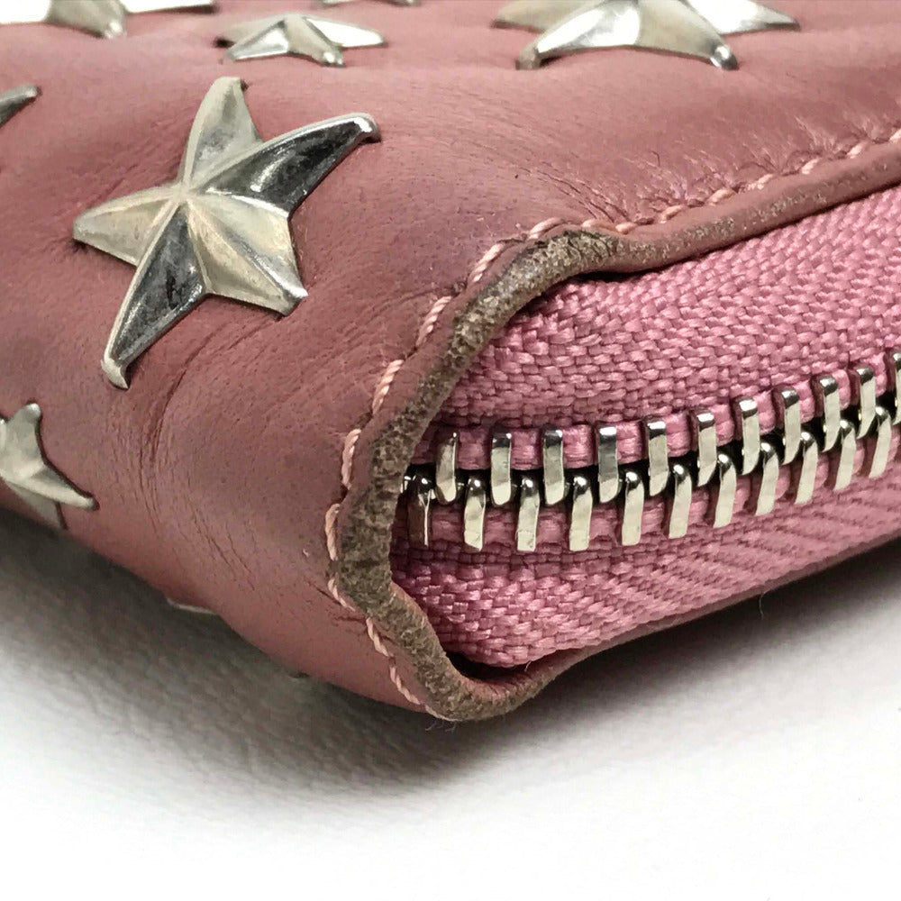 JIMMY CHOO Star Studs Round Zip Long Wallet, Lamb Leather, Women's, Rose Pink