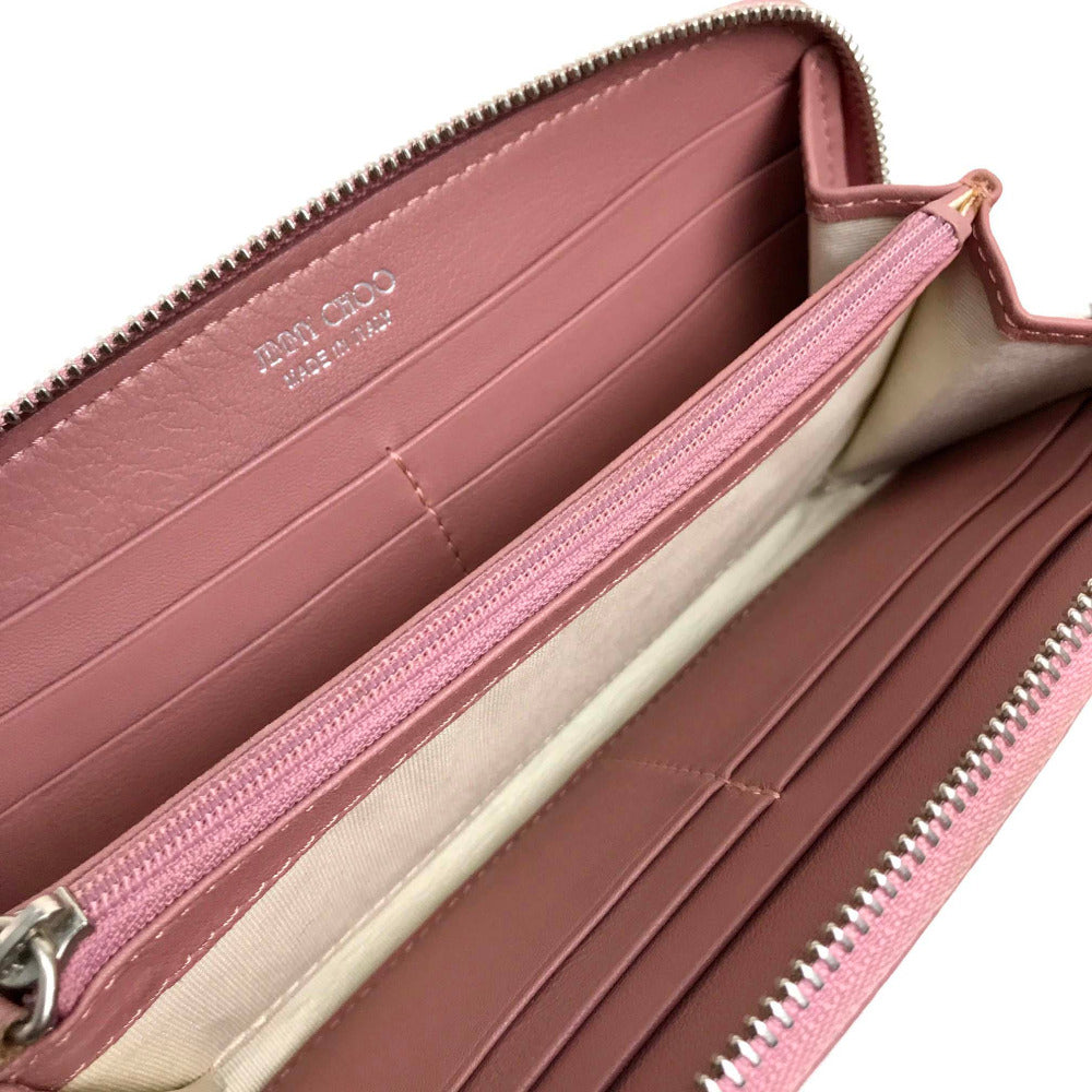JIMMY CHOO Star Studs Round Zip Long Wallet, Lamb Leather, Women's, Rose Pink